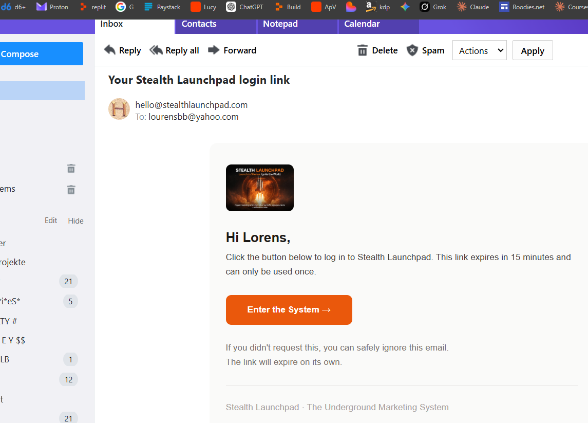 Stealth Launchpad magic link login email