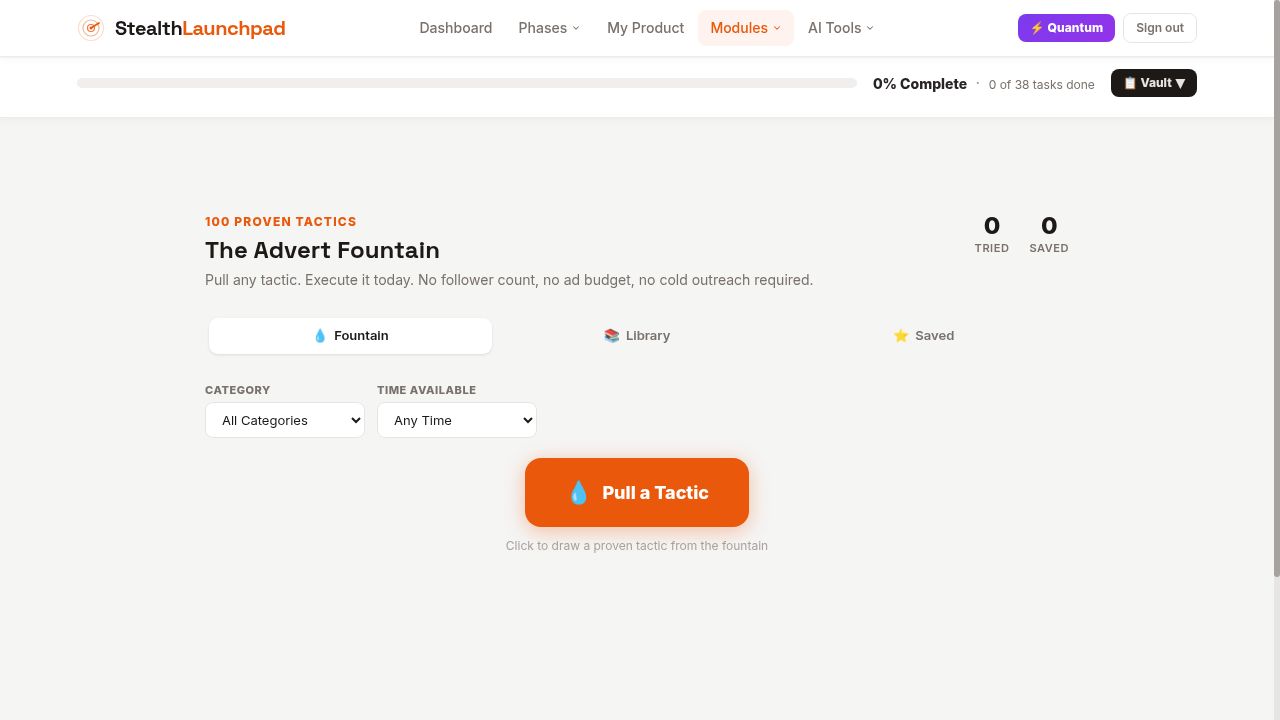 Advert Fountain showing Pull a Tactic button and tabs