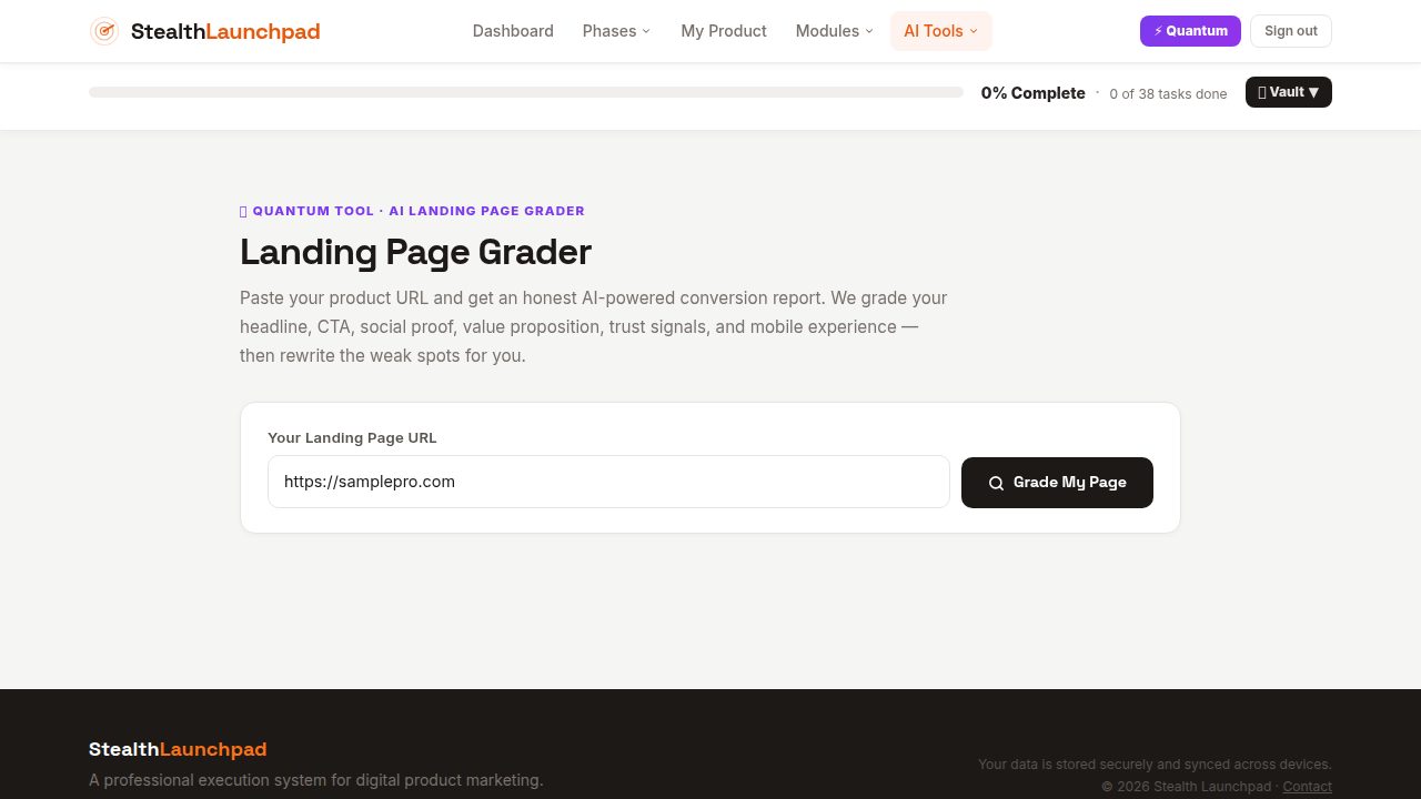 AI Page Grader tool with URL input and Grade My Page button